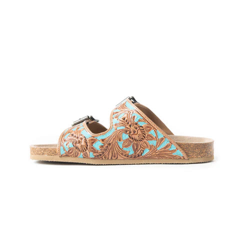 Falling Feather Sandals in Turquoise and Brown