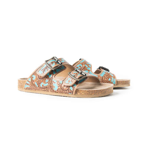 Falling Feather Sandals in Turquoise and Brown
