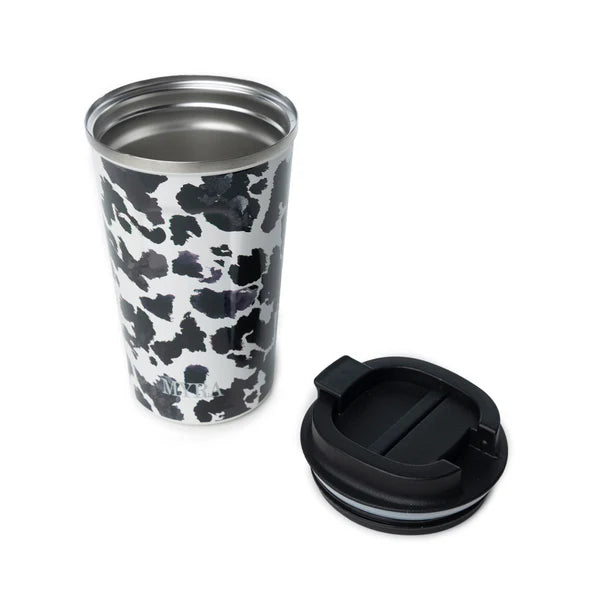 Western Trail Brew Stainless Steel Mug in Black Leopard Print