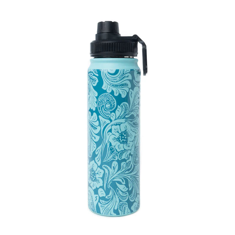 Moo and Bloom Stainless Steel Water Bottle in Turquoise