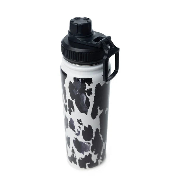 Moo and Bloom Stainless Steel Water Bottle in Black Leopard Print