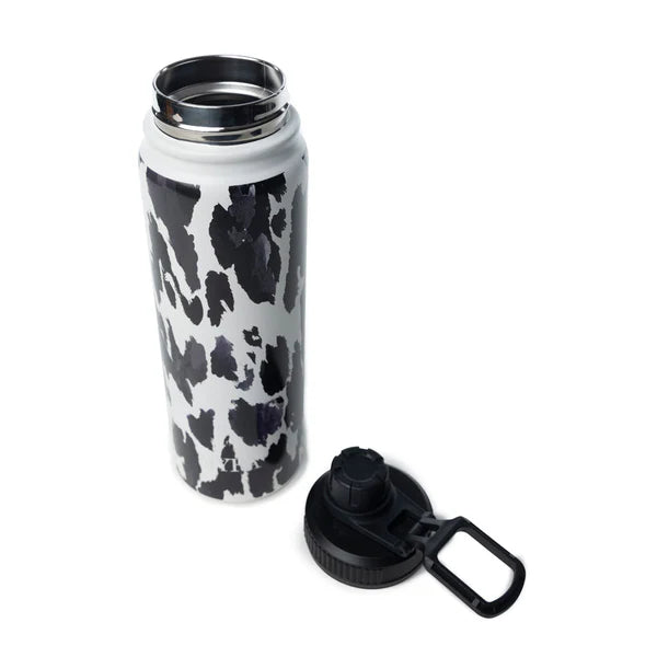 Moo and Bloom Stainless Steel Water Bottle in Black Leopard Print