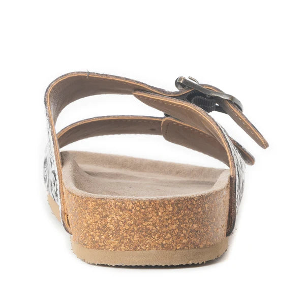 Mesa Scroll Handtooled Sandals in Black and White