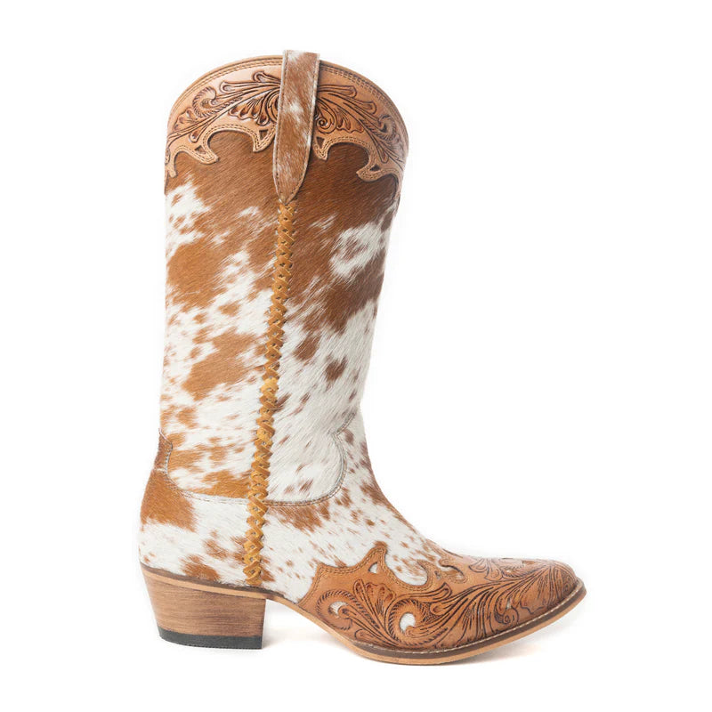 Dakota Dust Handtooled Boots in Tan and White