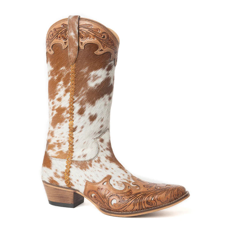Dakota Dust Handtooled Boots in Tan and White
