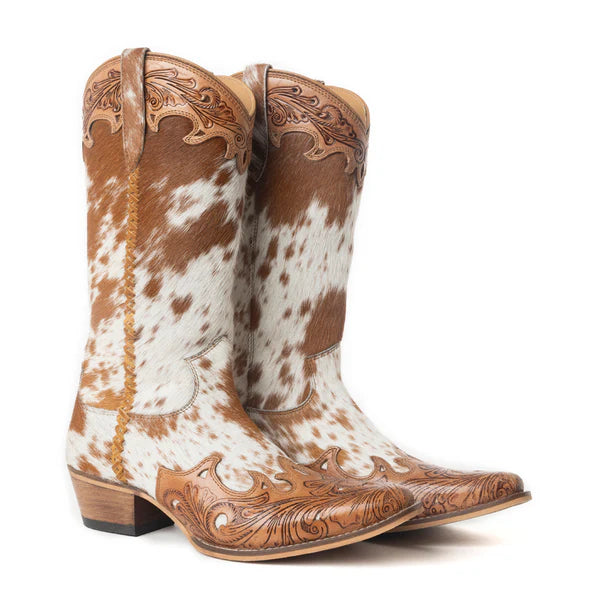Dakota Dust Handtooled Boots in Tan and White