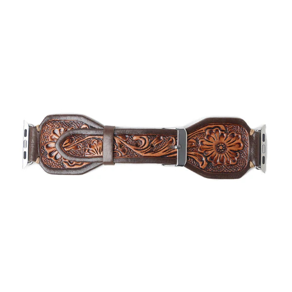 Lone Star Handtooled Leather Watch Hand in Antique Tan
