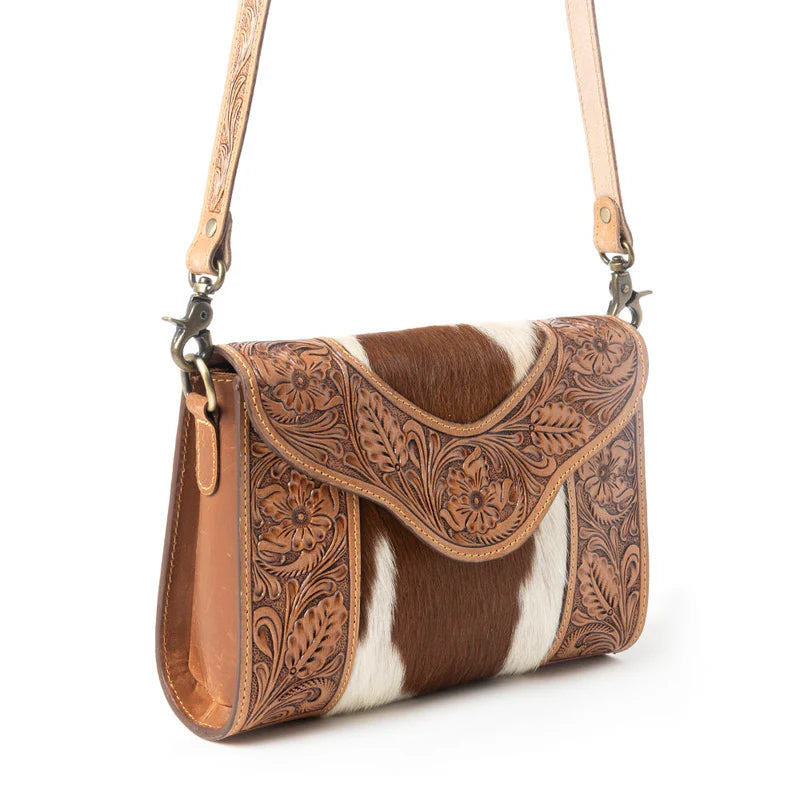 Copper Charm Handtooled Bag in Earthen Hide and Whisper White