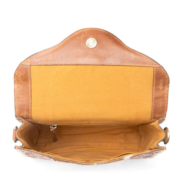 Copper Charm Handtooled Bag in Earthen Hide and Whisper White