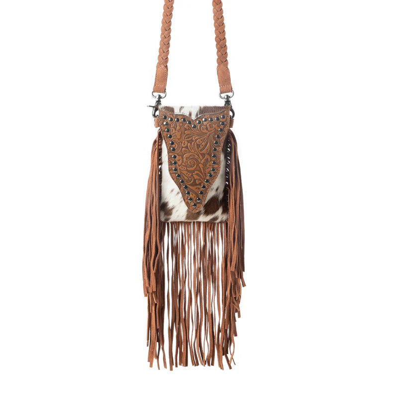 Dusk and Dust Fringe Leather Bag Brown and White