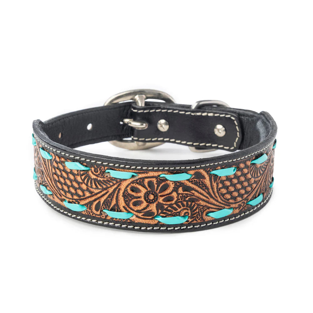 Myra Turquoise Trail Cowboy Dog Collar in Black