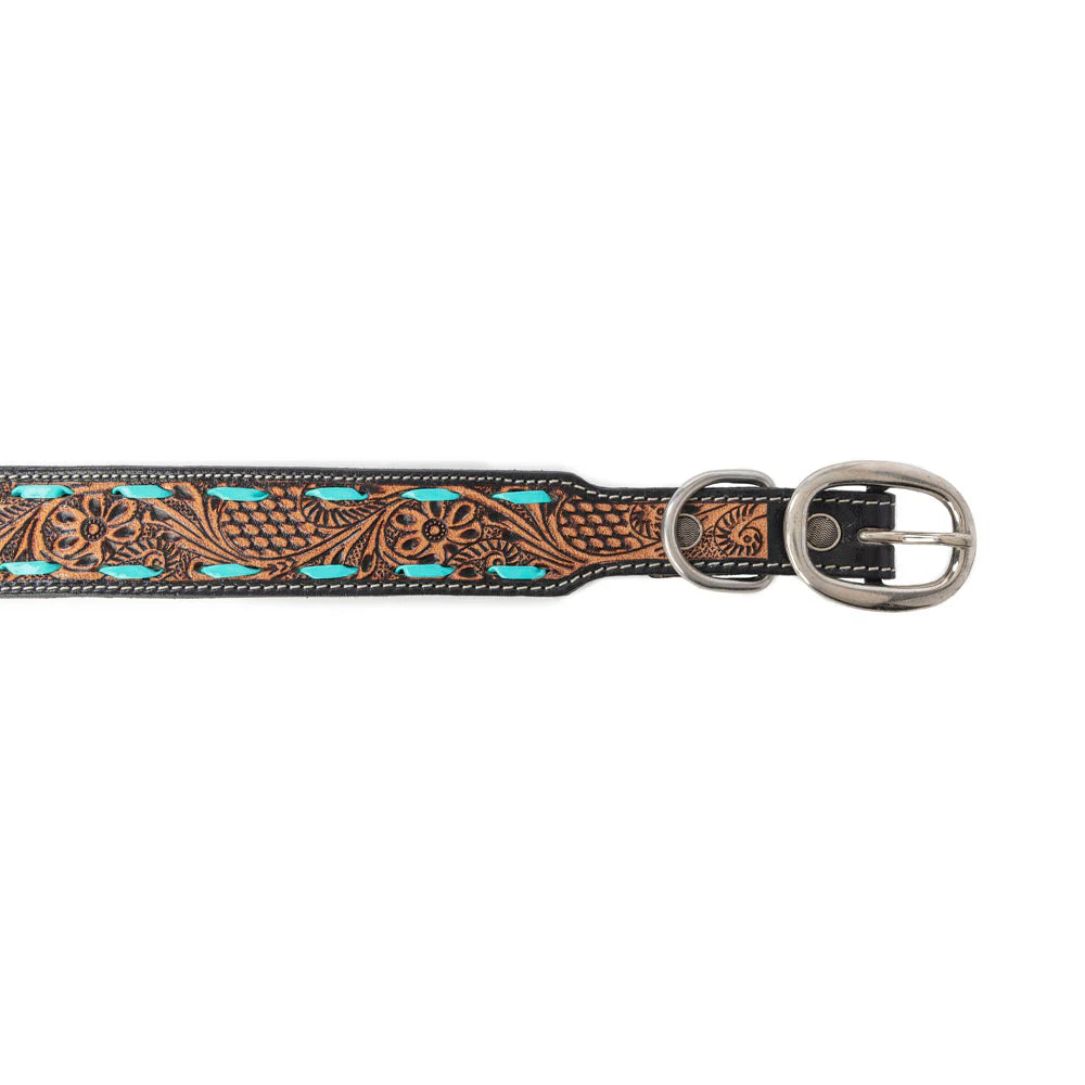 Myra Turquoise Trail Cowboy Dog Collar in Black