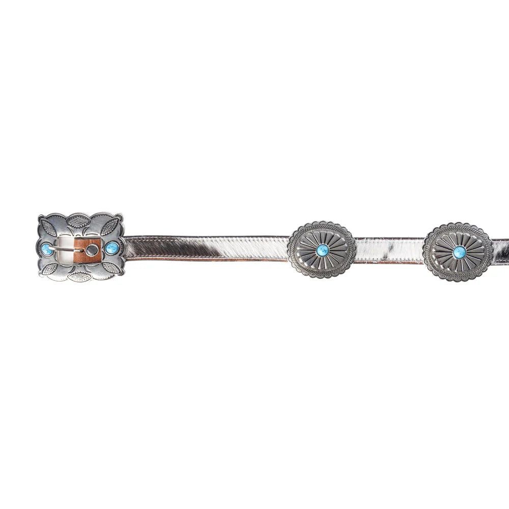 Floracrest Harion Concho Belt with Handtooling and Turquoise Stone Buckle