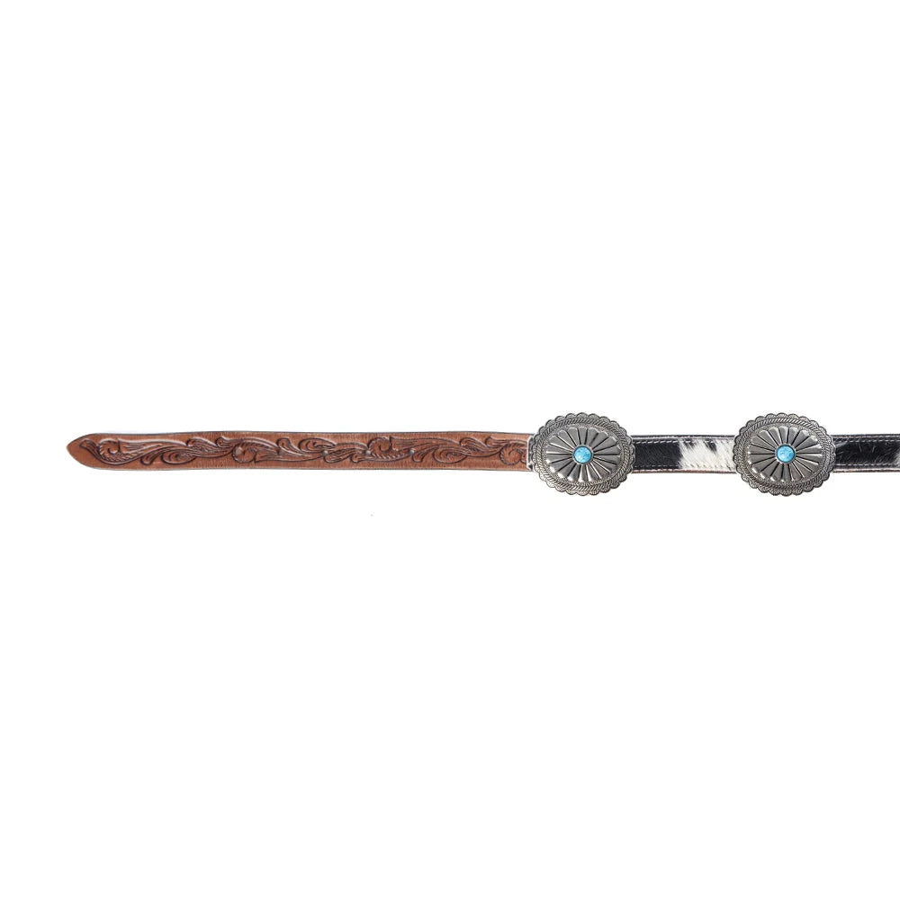 Floracrest Harion Concho Belt with Handtooling and Turquoise Stone Buckle