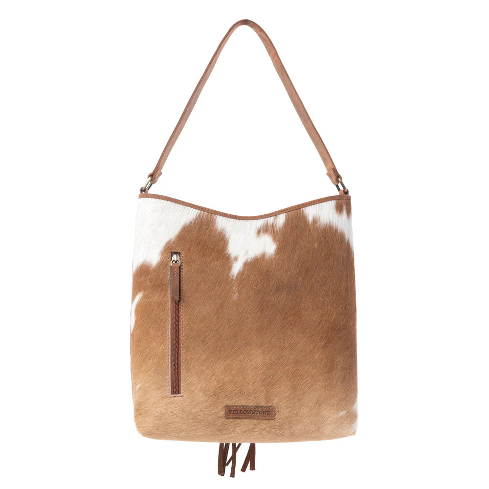 Yellowstone Tawny Ridge Handtooled Hairon Carry Bag in Ivory Mocha
