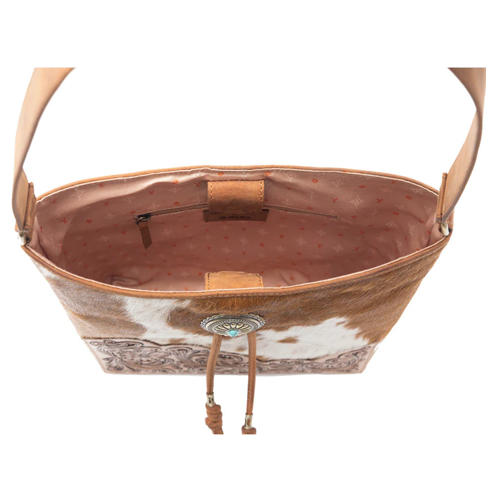 Yellowstone Tawny Ridge Handtooled Hairon Carry Bag in Ivory Mocha