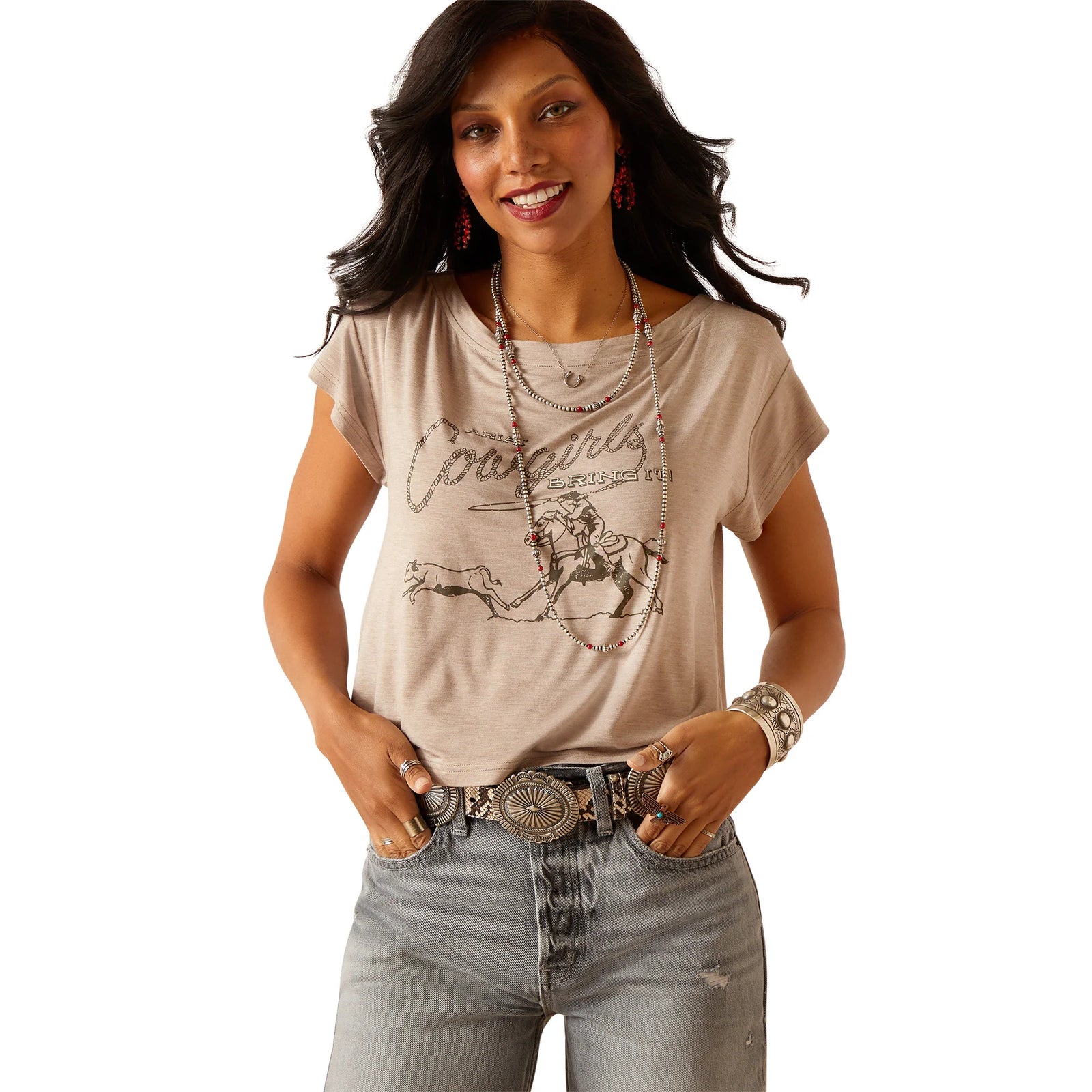 Ariat Wms Cowgirls SS T Shirt Savannah Heather - Clearance