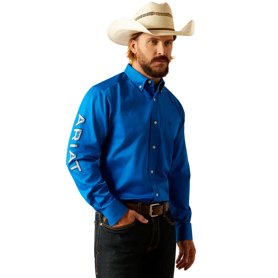 Ariat Mns Team Logo Twill Classic Fit LS Shirt Blue/Light Blue