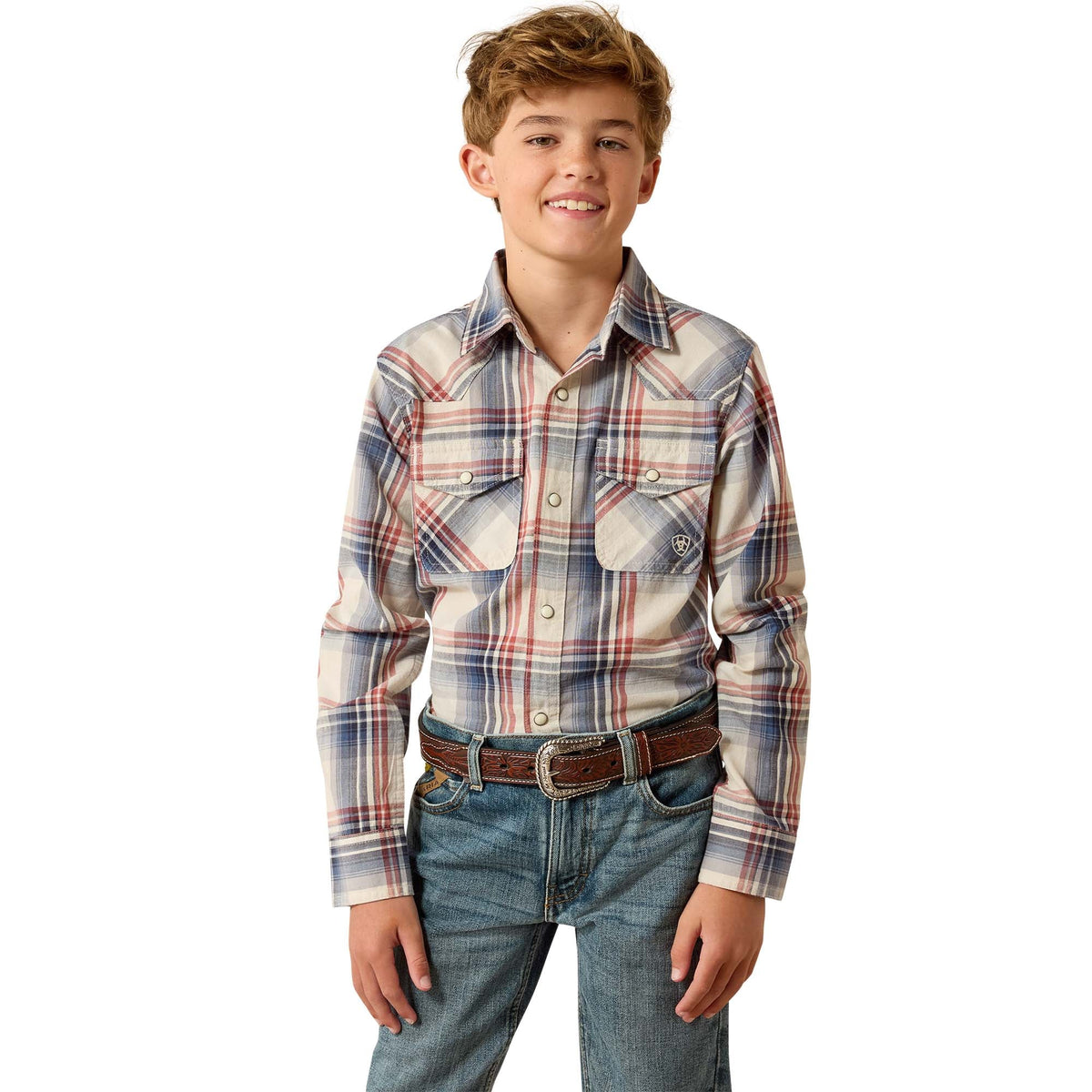 Ariat Bys Retro Hawthorn Snap LS Shirt LS Dawn Blue Plaid