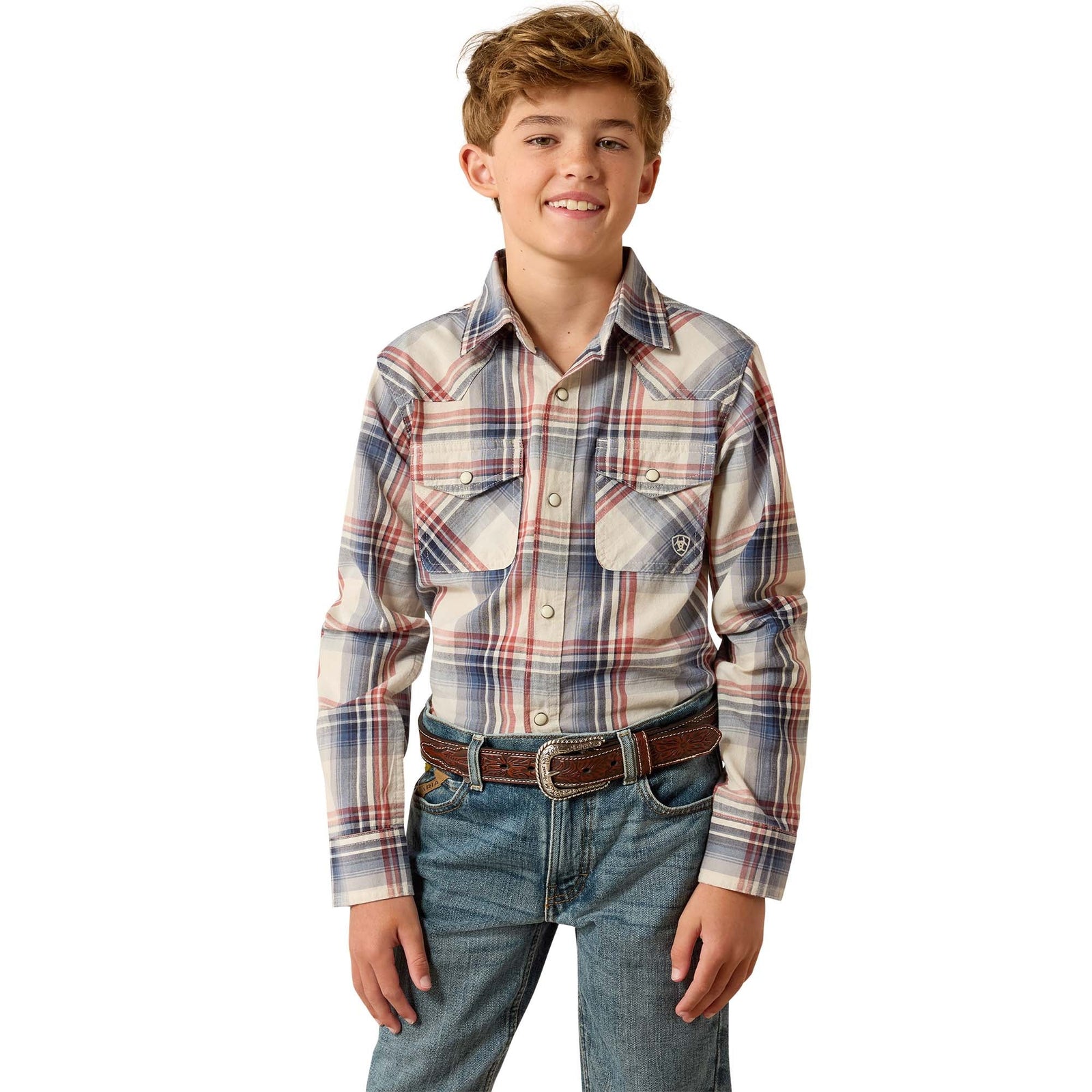 Ariat Bys Retro Hawthorn Snap LS Shirt LS Dawn Blue Plaid