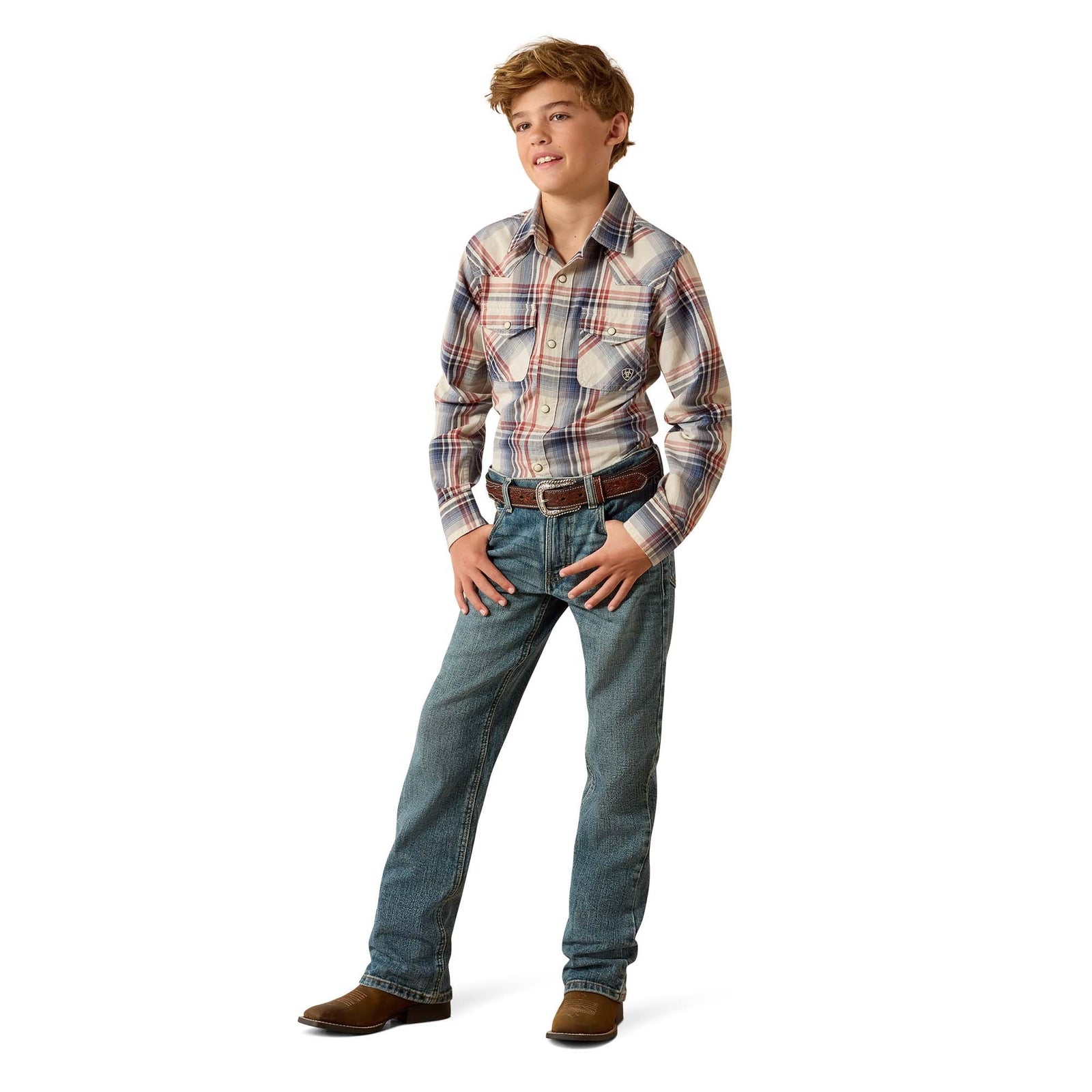 Ariat Bys Retro Hawthorn Snap LS Shirt LS Dawn Blue Plaid