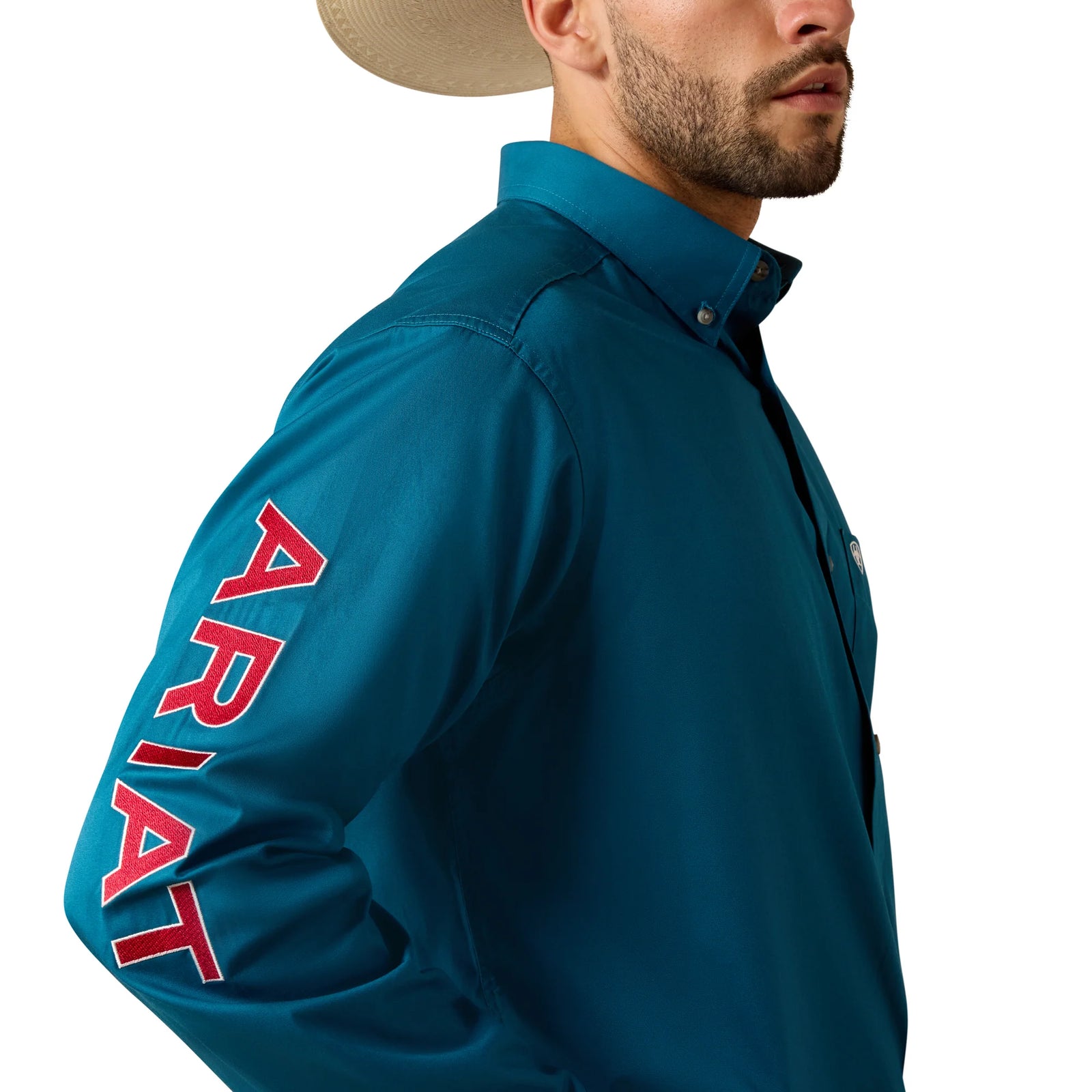 Ariat Mns Team Logo Lightweight Twill Classic Fit LS Shirt Corsair/Red