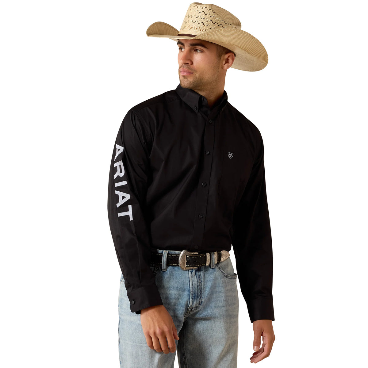 Ariat Mns Team Logo Lightweight Twill Classic Fit LS Shirt Black/Grey