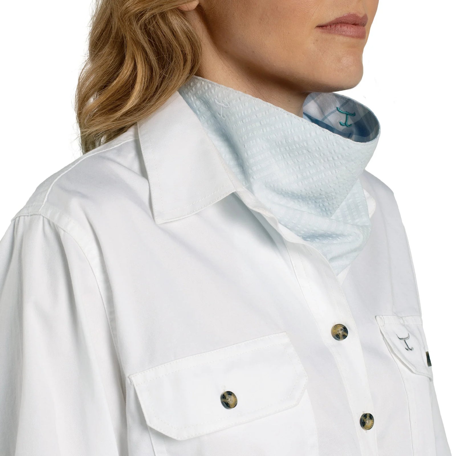 Just Country Wmns Carlee Double Sided Scarf Bluebell and White Plaid/Arctic Ice