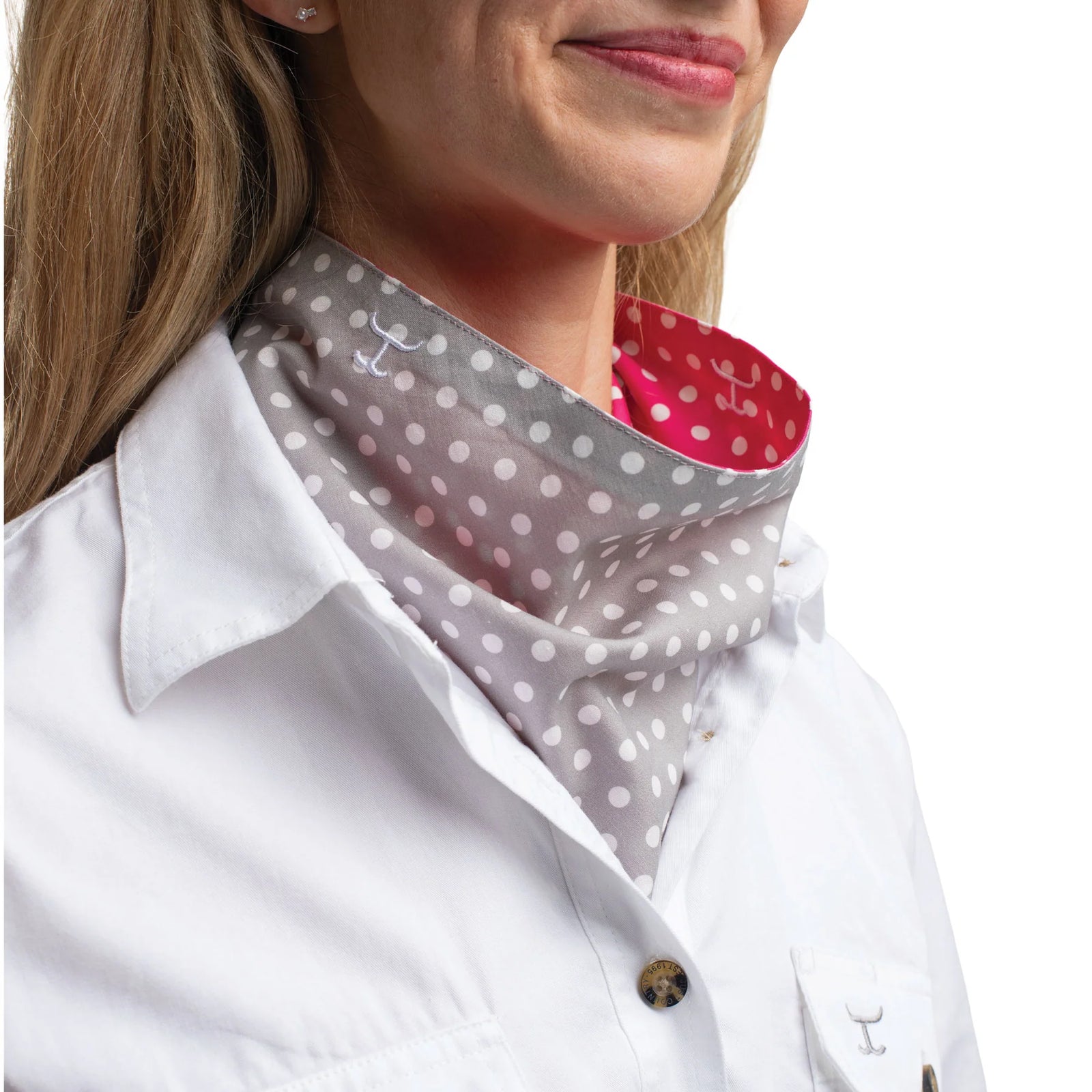 Just Country Wmns Carlee Double Sided Scarf Smoke Grey and white Polka Dots/ Raspberry and White Dots | Country Clothing - Scarf | Saddleworld Ipswich