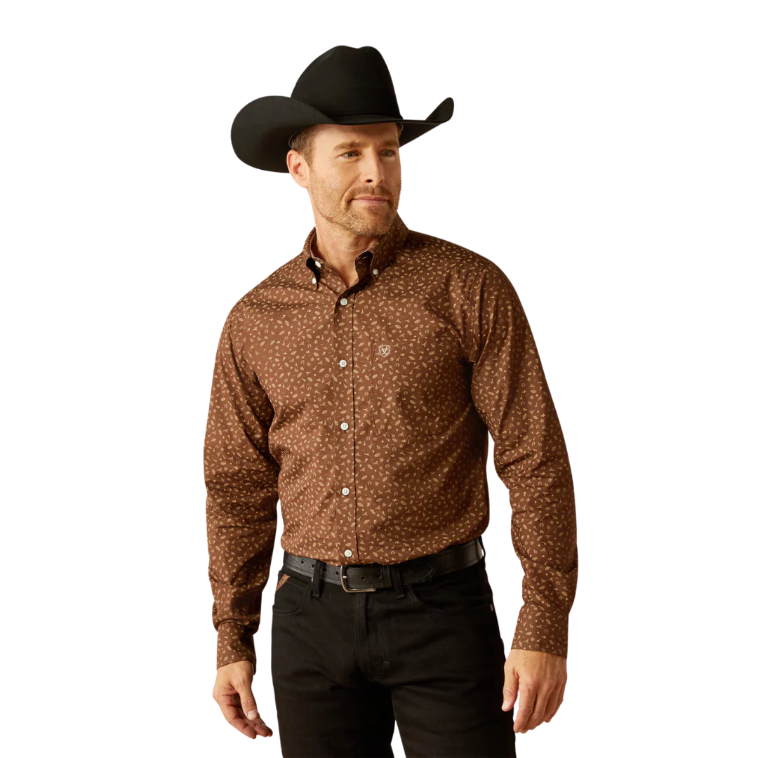 Ariat Mns Wrinkle Free Farley Fitted LS Shirt Brown