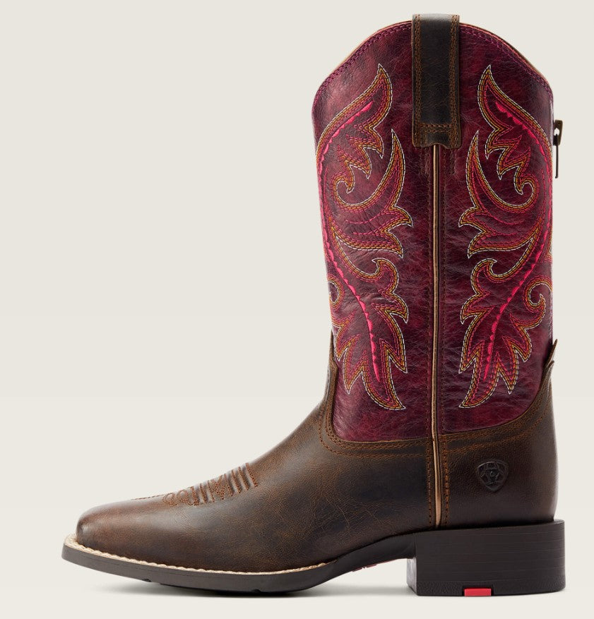 Ariat Wms Round Up Back Zip Worn Mocha/Raspberry - Black Friday Sales