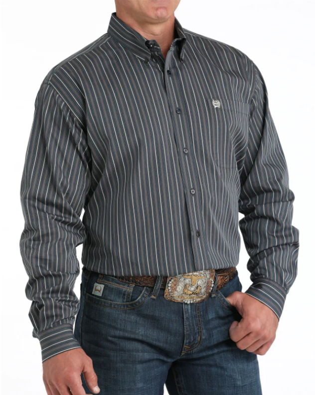 Cinch Mens Shirt Classic Fit Stripe Charcoal