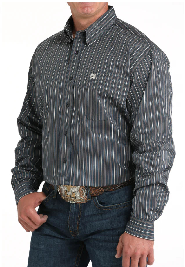 Cinch Mens Shirt Classic Fit Stripe Charcoal