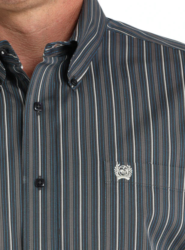 Cinch Mens Shirt Classic Fit Stripe Charcoal