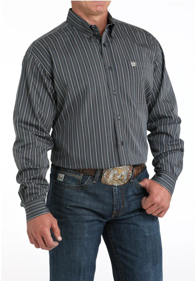 Cinch Mens Shirt Classic Fit Stripe Charcoal
