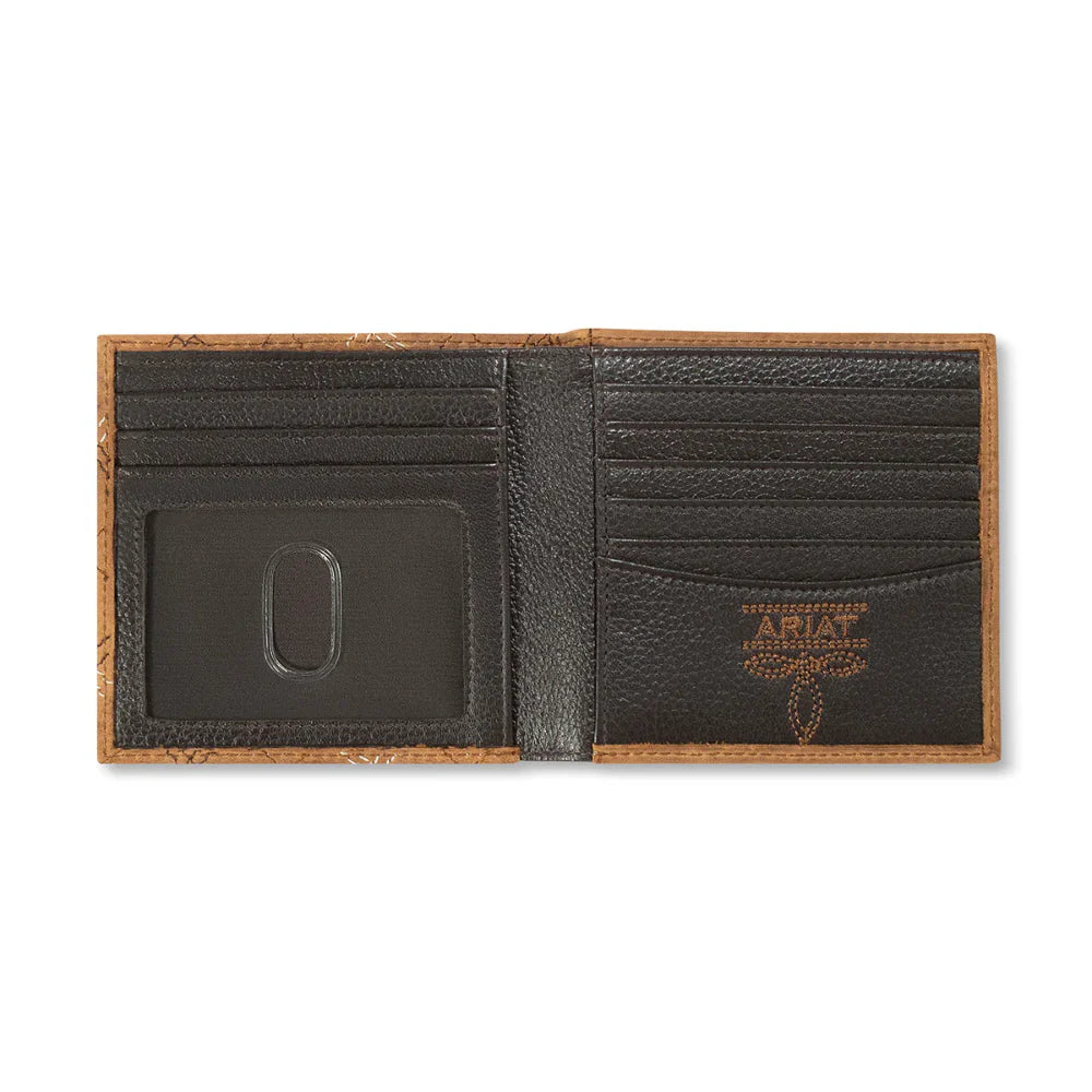 Ariat Large Bifold Wallet Cross Stitch Patch Medium Brown