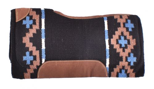 Showman 34 x 36 Black Brown and Light Blue Memort Felt Bottom Saddle Pad | Horse SUpplies - Western Pad | Saddleworld Ipswich