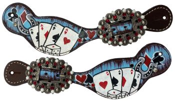 Showman Ladies Electric Aces Painted Leather Spur Strap | Rider Wear - Spurs | Saddleworld Ipswich