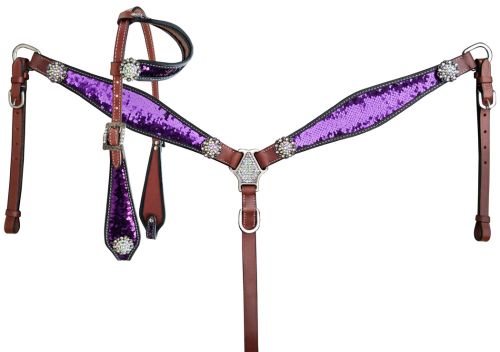 Showman Purple and Silver Sequins Inlay | Horse Supplies - Bridle | Saddleworld Ipswich