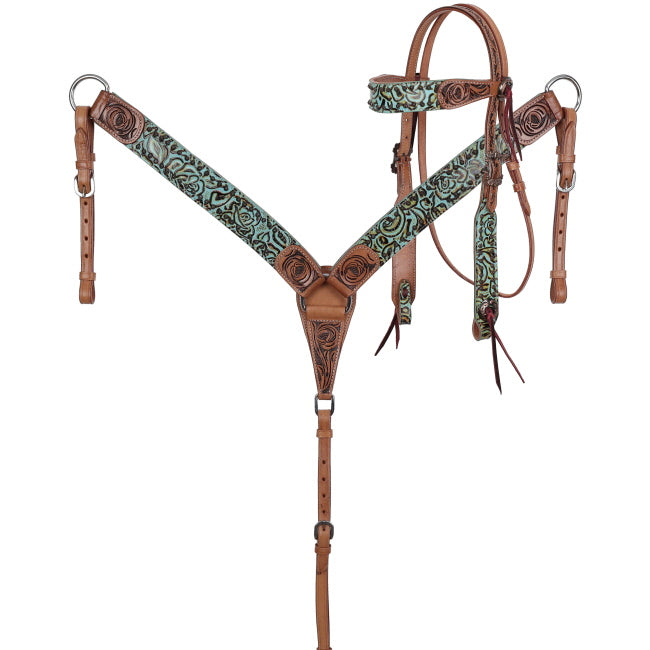 Showman Rustic Rose Bridle and Breastplate Set | Horse Supplies - bridle | Saddleworld Ipswich