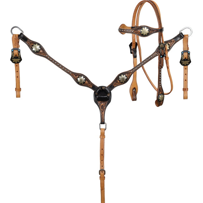 Showman Sterling Floral Browband Bridle and Breastplate Set | Horse Supplies - Western Bridle | Saddleworld Ipswich