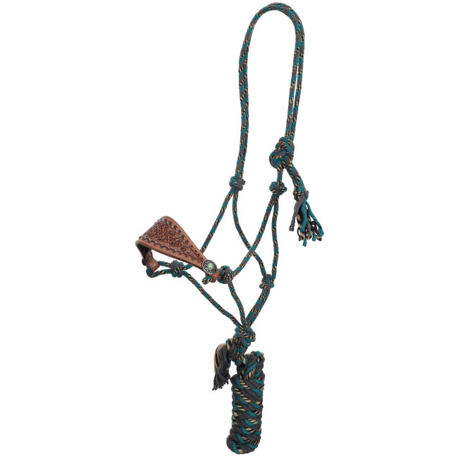 Showman Turquoise Mosaic Mohair Cowboy Knot Halter with Lead | HOrse Supplies - Halters and Leads | Saddleworld Ipswich