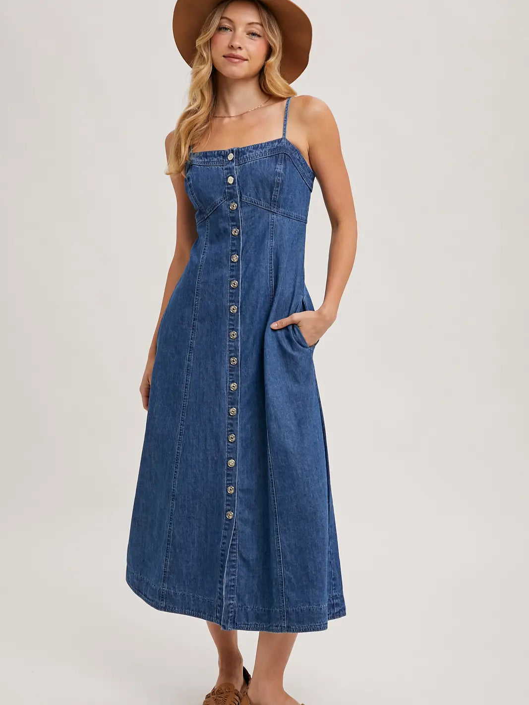 Sleeveless Denim Midi Dress Buton Down | Country Clothing - Dress | Saddleworld Ipswich