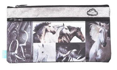 Spencil Twin Zip Pencil Case - Black and White Horses