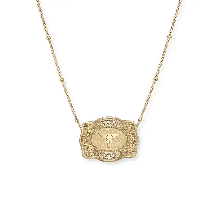 Spur West Mini Belt Buckle Necklace Longhorn Gold Beaded Chain | Giftware - Jewellery | Saddleworld Ipswich
