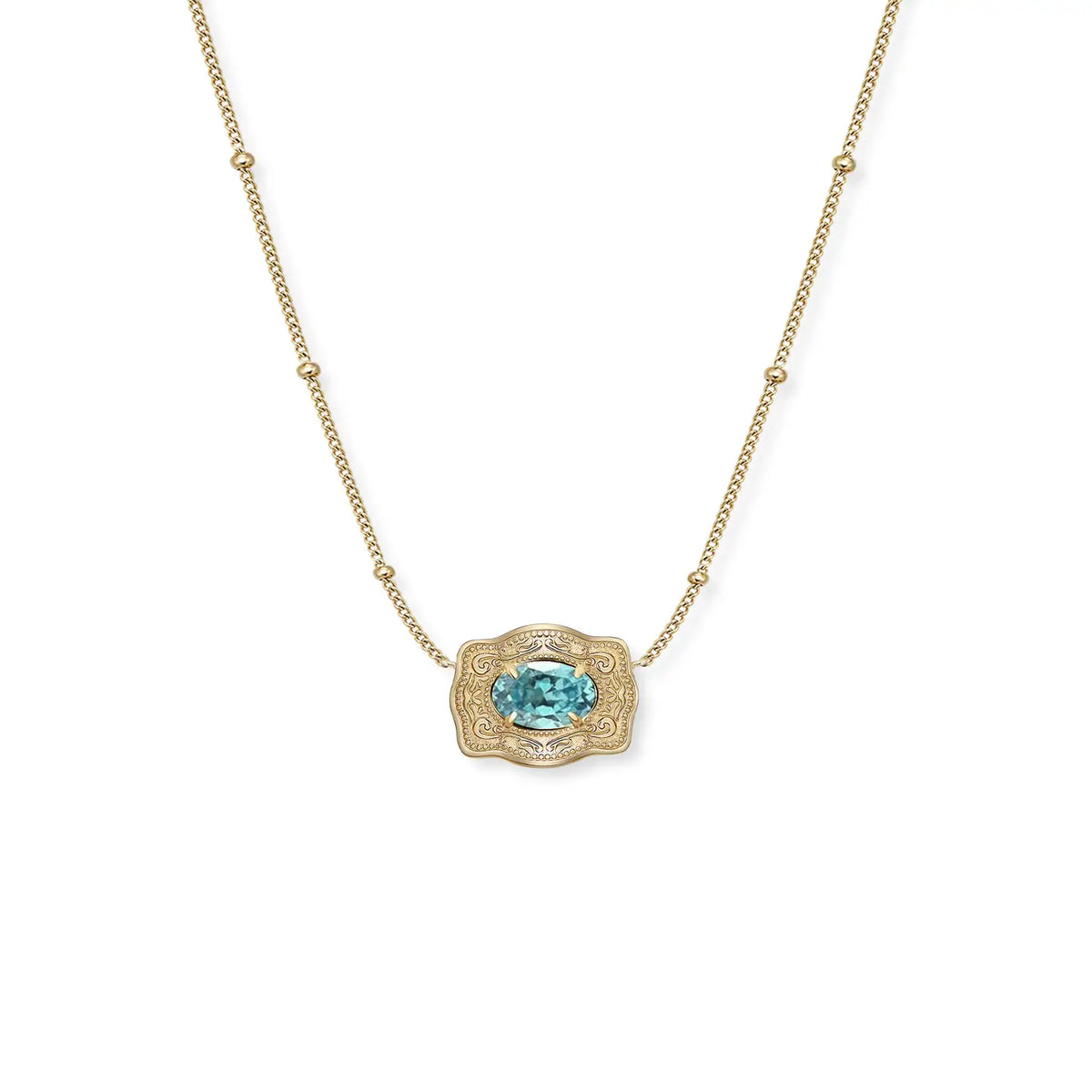 Spur West Ultra Mini Belt Buckle Birthstone Necklace March Gold | GIftware - Jewellery | Saddleworld Ipswich
