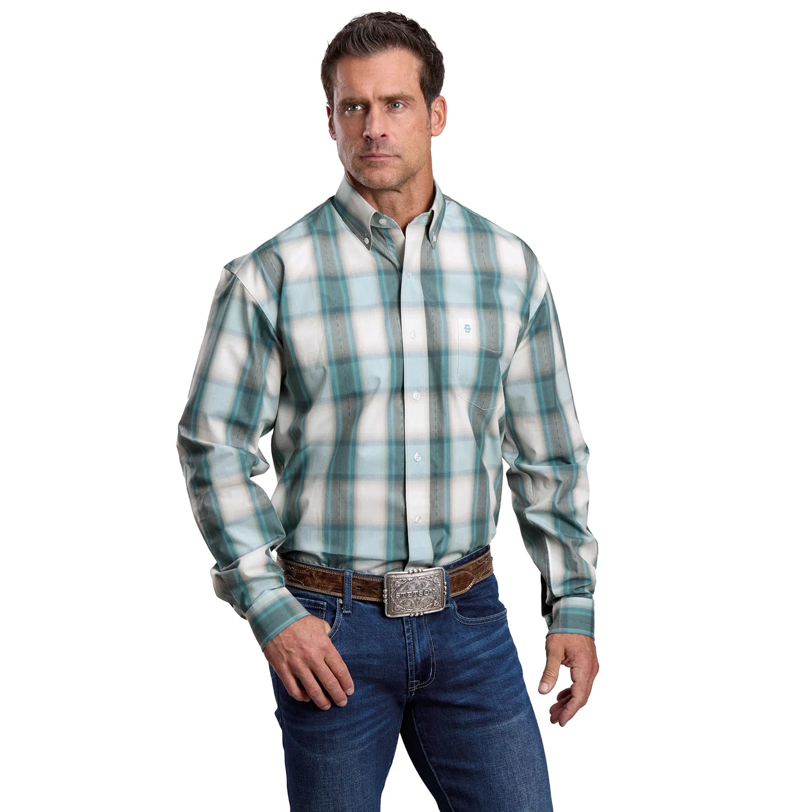 Stetson Mns Collection LS Shirt Plaid Blue
