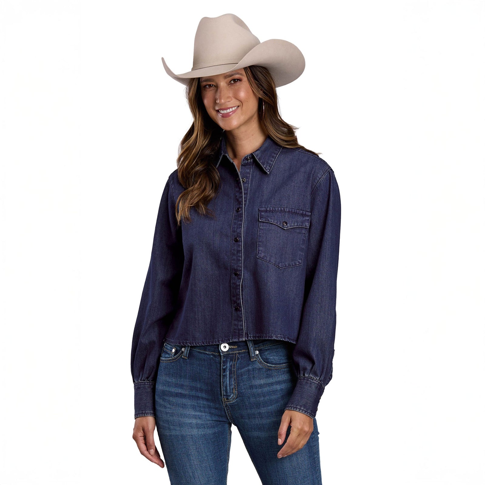 Stetson Wmns Collection LS Shirt Solid Blue ~ Country Clothing - Ladies Shirt ~ Saddleworld Ipswich