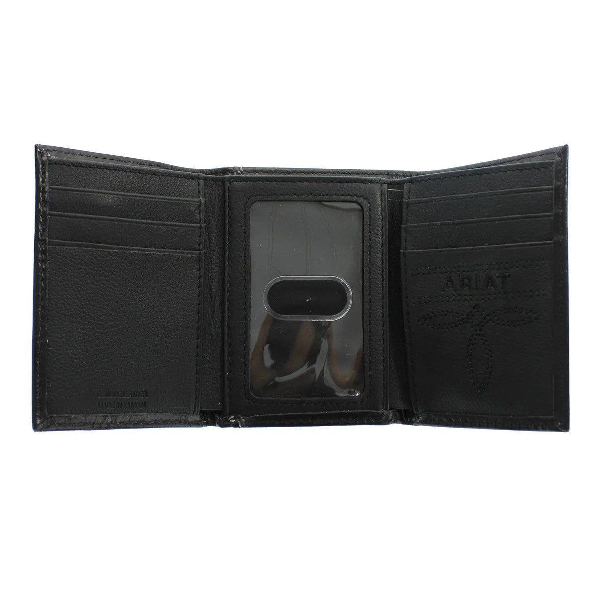 Ariat Mns Trifold Style Wallet Floral Embossed Shield Black