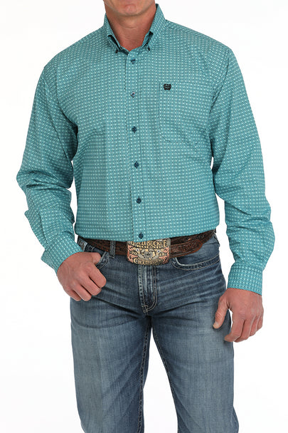 Cinch Mens Medallion Print Button Down Western Shirt - Turquoise